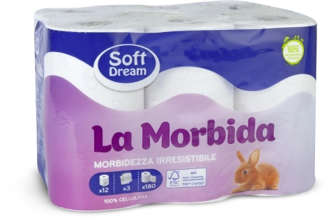 CARTA IGIENICA 
LA MORBIDA, 
12 ROTOLI, 
3 VELI, 
180 STRAPPI