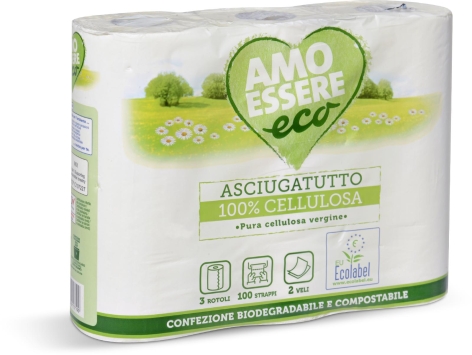 ASCIUGATUTTO ECOLABEL, 
3 ROTOLI, 2 VELI, 100 STRAPPI