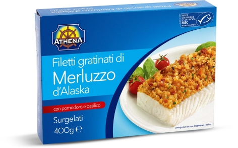 FILETTI GRATINATI DI MERLUZZO D'ALASKA CON POMODORO E BASILICO
