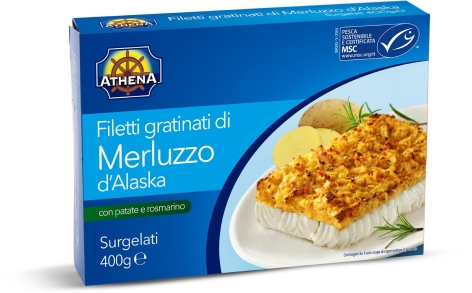 FILETTI GRATINATI DI MERLUZZO D'ALASKA CON PATATE E ROSMARINO