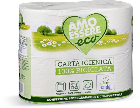 CARTA IGIENICA, 
4 ROTOLI,
2 VELI, 
300 STRAPPI