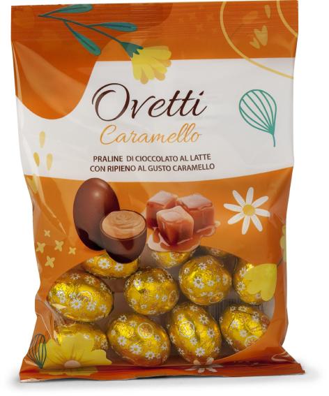 OVETTI DI CIOCCOLATO AL LATTE CON RIPIENO AL GUSTO CARAMELLO
