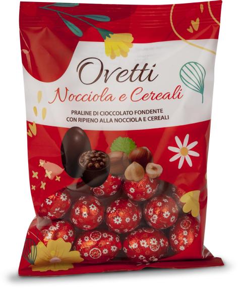 OVETTI DI CIOCCOLATO FONDENTE CON RIPIENO ALLA NOCCIOLA E CEREALI