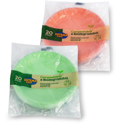 PIATTI PIANI COLORATI 
MATER-BI, 20 PZ