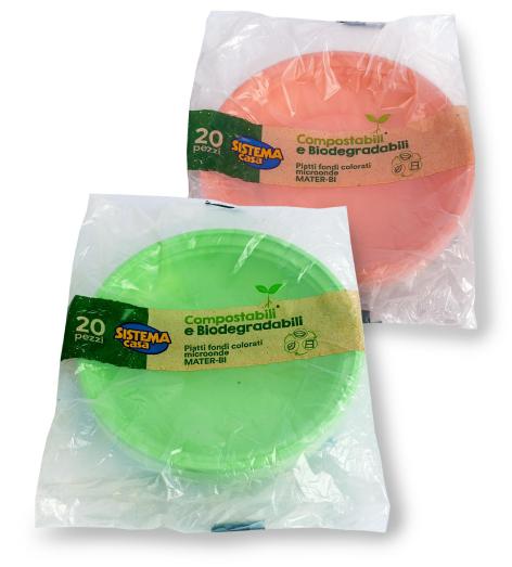 PIATTI FONDI COLORATI MATER-BI, 20 PZ