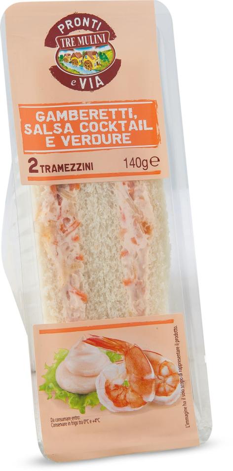 TRAMEZZINI GAMBERETTI, SALSA COCKTAIL E VERDURE