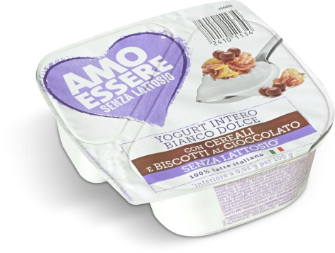 YOGURT INTERO BIANCO DOLCE CON CEREALI E BISCOTTI AL CIOCCOLATO