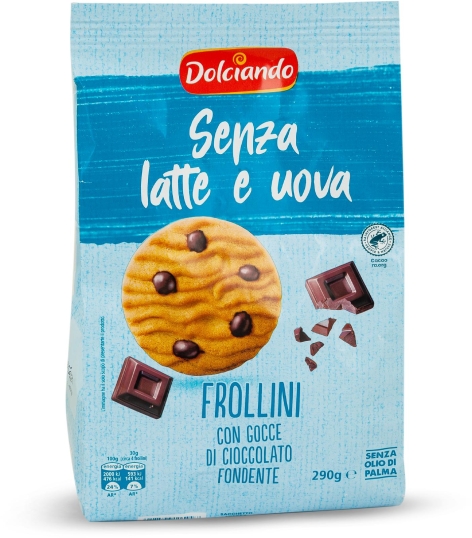 FROLLINI SENZA LATTE E UOVA CON GOCCE DI CIOCCOLATO FONDENTE