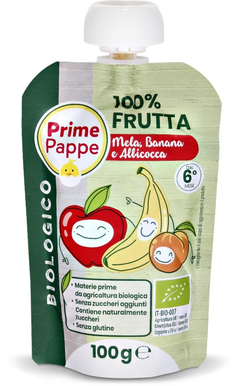 PUREA DI FRUTTA BIO MELA, BANANA E ALBICOCCA