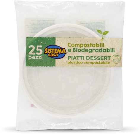 PIATTI DESSERT PLASTICA COMPOSTABILE, 25 pz