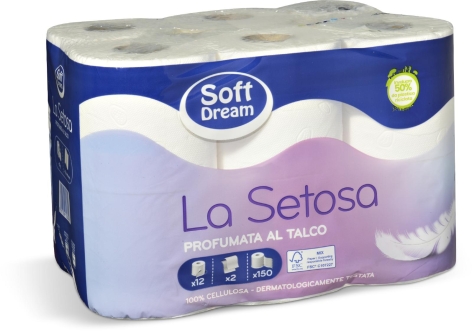 CARTA IGIENICA 
LA SETOSA,
12 ROTOLI, 2 VELI,
150 STRAPPI