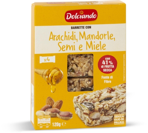 BARRETTE CON ARACHIDI, MANDORLE, SEMI E MIELE, 4 PZ