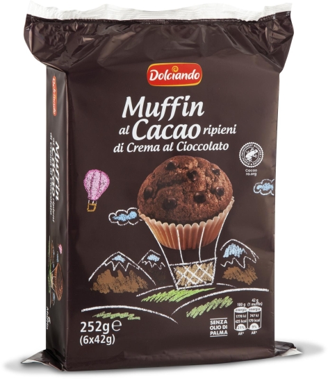 MUFFIN AL CACAO RIPIENI DI CREMA AL CIOCCOLATO, 6 PZ