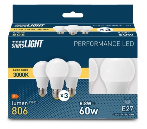 SET 3 LAMPADINE LED E27 60 W