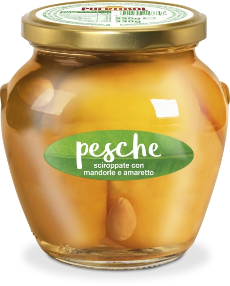 PESCHE SCIROPPATE CON MANDORLE E AMARETTO