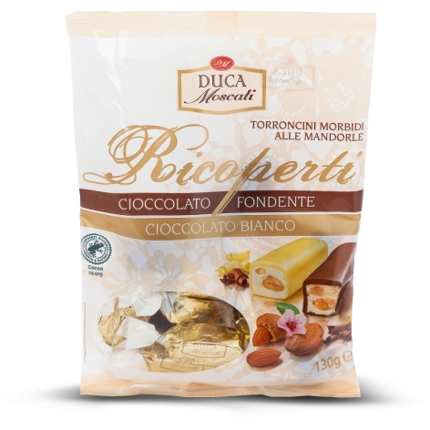 TORRONCINI MORBIDI ALLE MANDORLE RICOPERTI CIOCCOLATO FONDENTE E BIANCO