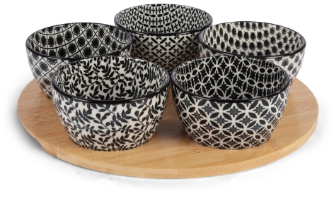 SET 5 CIOTOLE CON VASSOIO IN BAMBÙ